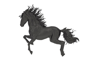 Black horse isolated on white background. 3D rendering. 3D illustration.