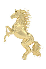 Gold horse isolated on white background. 3D rendering. 3D illustration.