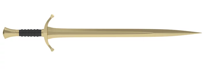 Fotobehang gold sword isolated on white background. 3D rendering. 3D illustration. © Holmessu