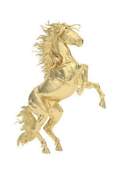 Gold horse isolated on white background. 3D rendering. 3D illustration.