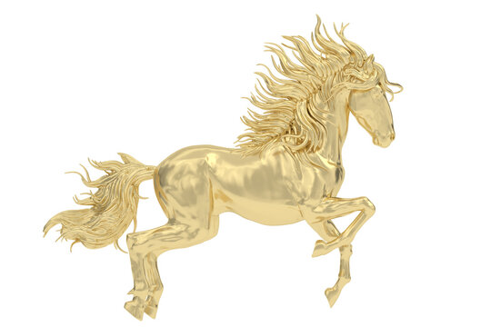 Gold horse isolated on white background. 3D rendering. 3D illustration.