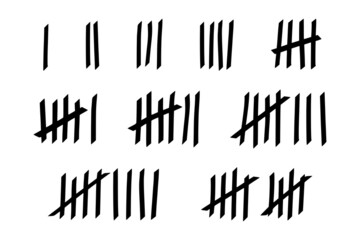 Tally marks to count days in prison. Tally marks for math lessons isolated on white background. Vector illustration