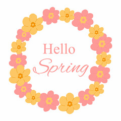 Hello spring. Vector illustration of a greeting card with spring flowers. Spring flowers frame.