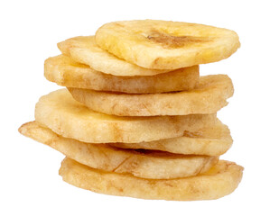 A stack of banana chips is insulated on a white background. Full clipping path.