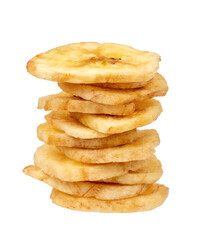 A stack of banana chips is insulated on a white background. Full clipping path.