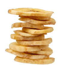 A stack of banana chips is insulated on a white background. Full clipping path.