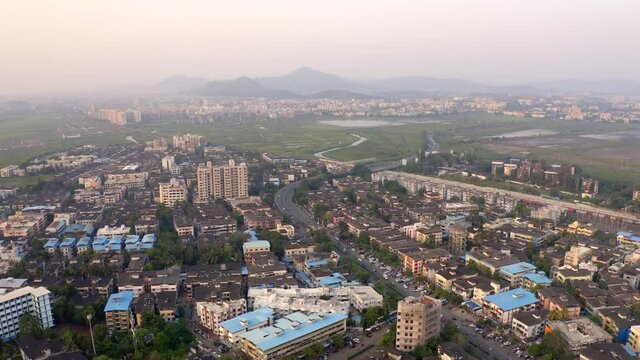 Panoramic View on the Municipality of Vasai, Mumbai, India - aerial drone shot
