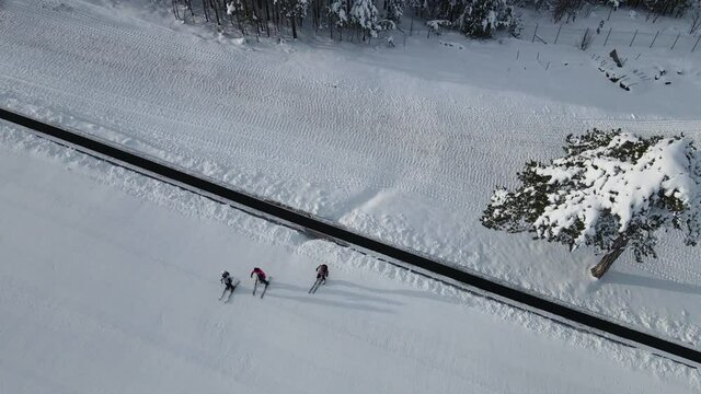 Aerial View of Skiers on Snow in Tornik Ski Center, Zlatibor Mountain Resort, Serbia
