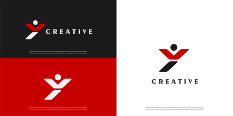 letter Y logo man design, Minimalist Y initial based vector icon.