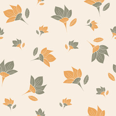 Obraz premium Illustration vector seamless repeat pattern of big and little yellow green flowers. Perfect for vintage fabric, wallpaper, scrapbooking projects. Surface pattern design.
