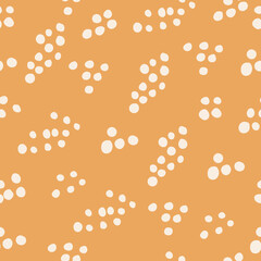 Illustration vector seamless repeat pattern of silhouette polka dot yellow background. Great for fall themed vintage fabric, wallpaper, scrapbooking projects. Surface pattern design.