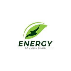 Eco energy logo template design,bolt ,power green natural energy vector.