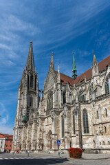 Fototapeta na wymiar St. Peter's Regensburg Cathedral is an example of pure German Gothic.