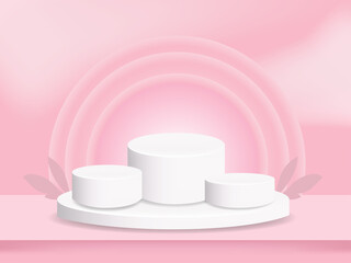 Pink podium for social media photo shoot display product. Minimal Show case , 3D stand background