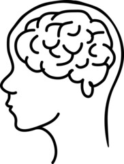 Human Brain in Head. Vector Outline Icon with Editable Strokes isolated on white background.eps