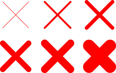 Obraz premium 赤いバツマーク、線の太さのバリエーションがあるベクターアイコンイラストセット