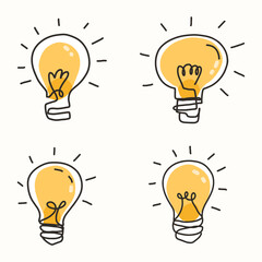 Light Bulb Idea lamp icon drawing vector set. Idea symbol clip art.