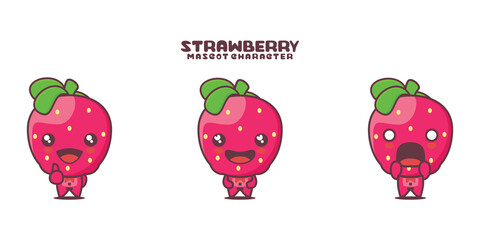 vector Strawberry cartoon mascot, with different expressions