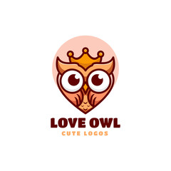 Vector Logo Illustration Love Owl Simple Mascot Style.