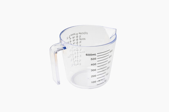 Empty Clear Color Plastic Graduated Measuring Cup or measuring jug  on white background
