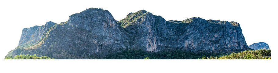 Rocky mountain with green forest at Loei Province, Thailand, isolated on white background.