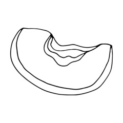 Minimalistic vector illustration. A slice of peach. Contour illustration. Design of posters, postcards, invitations, packaging, stickers, logo, tattoo.