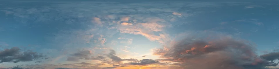 Foto auf Acrylglas Dark blue sunset sky panorama with Cirrus clouds. Seamless hdr pano in spherical equirectangular format. Complete zenith for 3D visualization, game and sky replacement for aerial drone 360 panoramas. © panophotograph