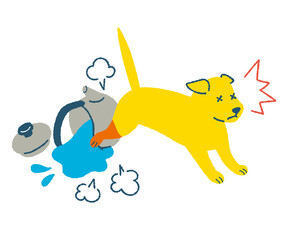 やかんを倒して火傷する犬