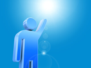 Obraz premium 太陽の光に手を伸ばす3DCGの人型アイコン