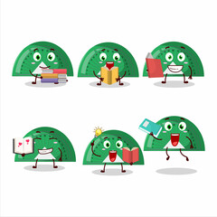 A picture of green arc ruler cartoon character concept reading an amusing book