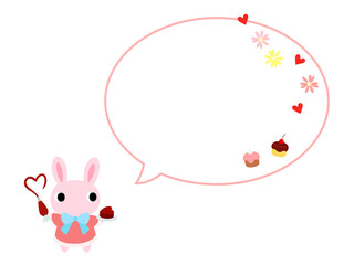バレンタインのウサギ　吹き出し＋装飾付