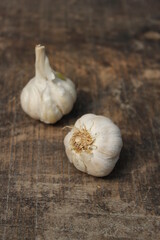Fresh garlic on a wooden table