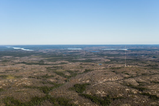 Communucations Antenna Boreal Forest and Lakes of Nunavik Quebec Canada