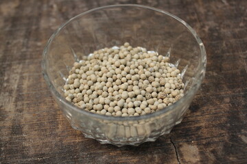 White pepper on a glass bowl