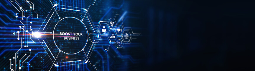Business, Technology, Internet and network concept. the word: Boost your business 3d illustration