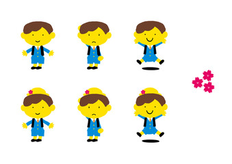 男の子のバリエーションイラスト（学校・入学式）