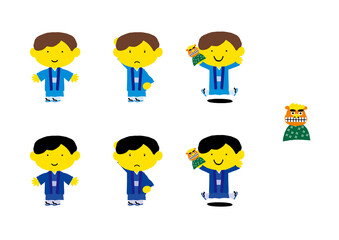 男の子のバリエーションイラスト（お正月）