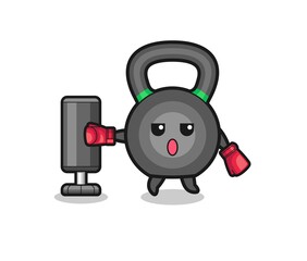 kettlebell boxer cartoon doing training with punching bag