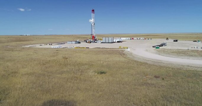 Drone drop and semi orbit of a fracking operation for oil and gas 2021. 4k 60fps