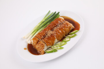 Spring Roll also known as Egg Roll local thai food isolated in white background