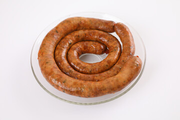 Local Northern Thai food , Northern Thai spicy sausage street food isolated in white background