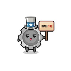 gear cartoon as uncle Sam holding the banner I want you