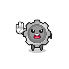 gear character doing stop gesture