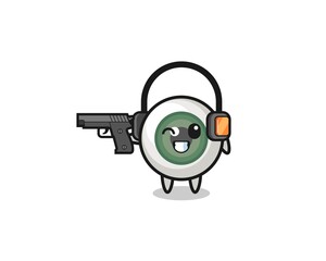 illustration of eyeball cartoon doing shooting range