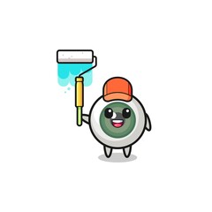 the eyeball painter mascot with a paint roller