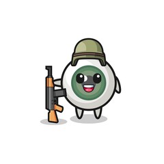 cute eyeball mascot as a soldier