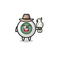 eyeball zookeeper mascot with a parrot