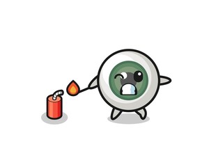 eyeball mascot illustration playing firecracker
