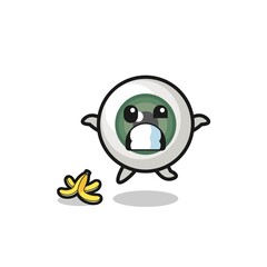 eyeball cartoon is slip on a banana peel
