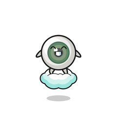 cute eyeball illustration riding a floating cloud
